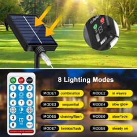 Christmas Solar Decorations Star Lights Outdoor, 11.48ft 350LED Waterfall Tree Lights with 8 Modes Timer Remote String Lights USB Powered for Garden Yard Patio Home Holiday Party Decor, Warm White