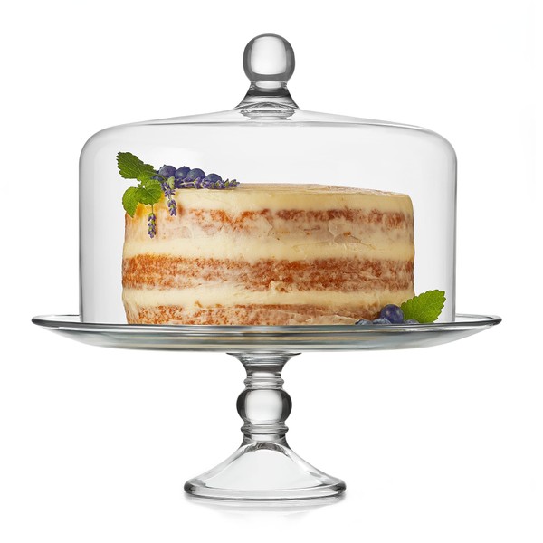 Libbey Selene Glass Cake Stand with Dome Lid, Elegant Curved