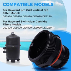 Queencar DEX2420F Bulkhead Fitting Fit for Hayward Pro-Grid Vertical D.E. Filter DE2420, DE3620, DE4820, DE6020, DE7220