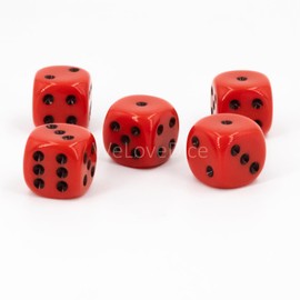 WeLoveBeads W6 Cube (16 mm) in Red/Black Dots - Made in Germany - Pack of 5