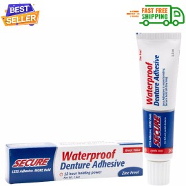 Secure waterproof denture adhesive - zinc free - extra strong hold for upper, lower...