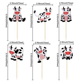 Paquete de 36 decoraciones para cupcakes de vaca de animales de granja Moo Happy Birthday para cupcakes de vaca, granja, animales, zoológico, temática de baby shower, fiesta de cumpleaños de niños, suministros de decoración de pasteles