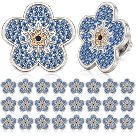 Kenning 50 Pcs Forget Me Not Flower Lapel Pins, Bulk Blue Flower Rhinestone Memorial Brooches Celebration Life and Funeral Favors Gift for Women, Jewelry for Clothing Bags Hats Decoration