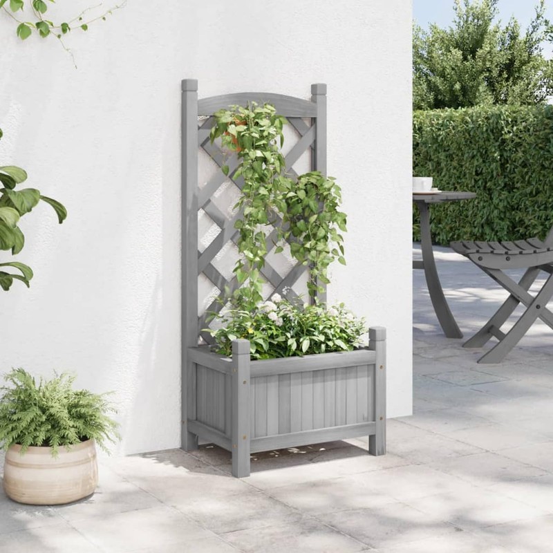 Gecheer Planter with Trellis Gray Solid Wood Fir