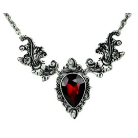 Ivy Leaf Red Stone Gothic Victorian Style Necklace Deathrock Pendant
