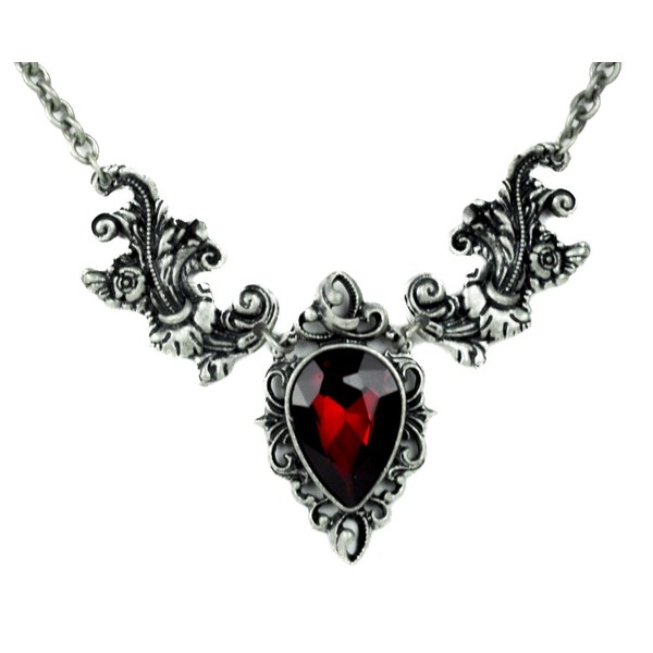 Ivy Leaf Red Stone Gothic Victorian Style Necklace Deathrock Pendant