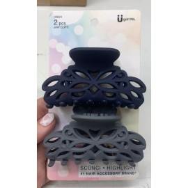 scünci 2 Count) Scunci Large Lattice Jaw Hair Clips Navy & Dark Grey Influencer Edition