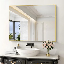 KOCUUY 30x40 Inch Large Gold Wall Mounted Mirror,Aluminum Framed Decorative Rectangular Bathroom Mirror for Wall Over Sink,Vanity Mirror for Bedroom Living Room Bathroom,Functional Oversized Mirror