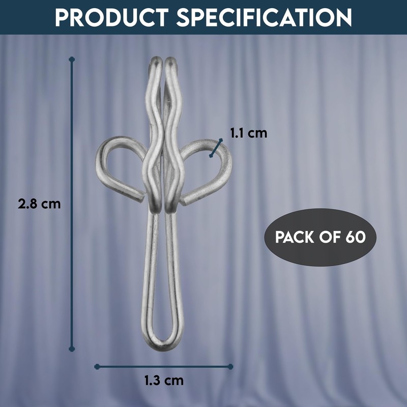 Yuhman 60 Pack Metal Curtain Hooks – 2.9cm x 1.3cm