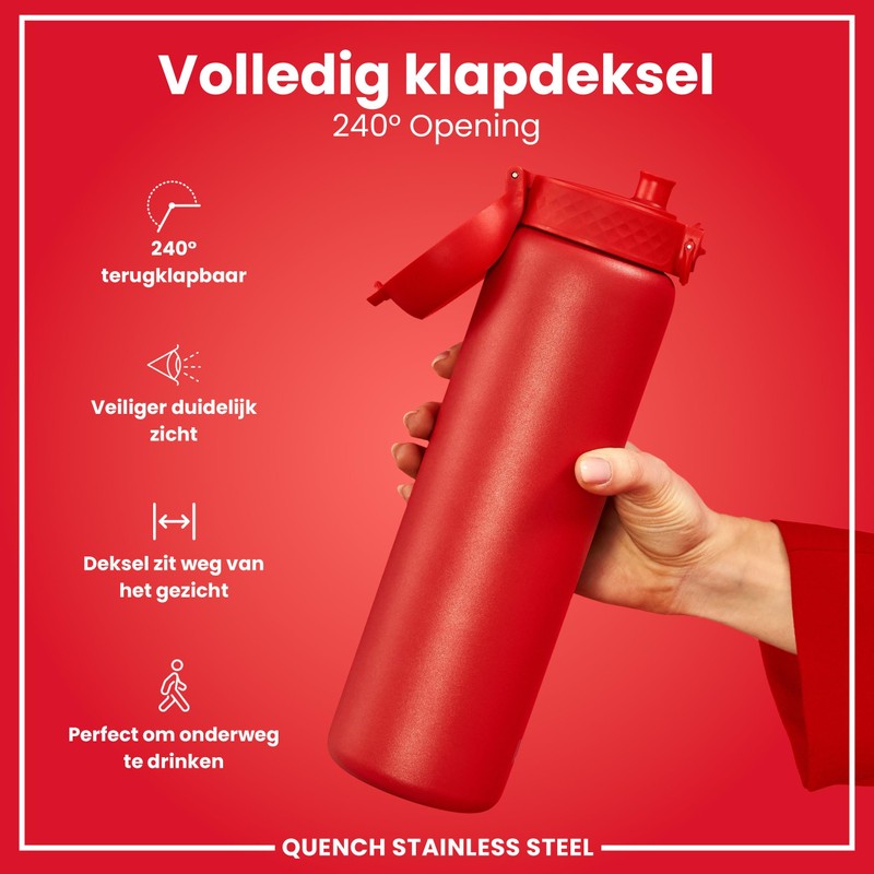 Ion8 Leak-Proof 1 Litre Water Bottle, Stainless Steel, Red, 1200