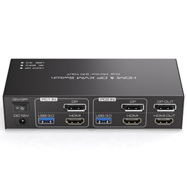 KVM Switch 2 Monitors 2 Computers DisplayPort and HDMI 4K@60Hz KVM Switcher Dual Monitor for 2 PC Share 2 Monitors and 4 USB 3.0 Ports Support Extended/Copy Mode