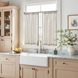 jinchan Boho Linen Blend Kitchen Curtains 36 Inch Length Herringbone Printed Tier Curtains for Small Windows Bathroom Cafe Laundry Room Set of 2 Rod Pocket Black on Beige