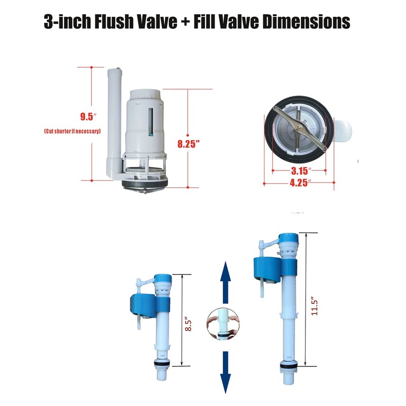 WinZo Universal 3" Dual Flush Valve One Piece Toilet Repairt