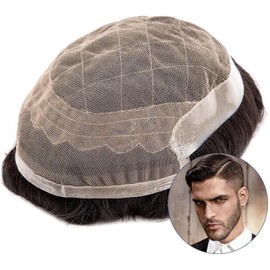 Peluquín Tupé for hombres Base de encaje y PU Tupé for hombres Transpirable Prótesis de cabello masculino Tupé de cabello humano Peluca masculina marrón Unidad de sistemas de cabello duraderos Pelucas
