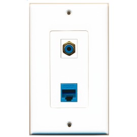 RiteAV 1 Port RCA Blue 1 Port Cat6 Ethernet Blue Wall Plate OVERSIZED Jumbo MIDI