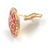 20mm Gold Tone Round with Red Enamel Rose Motif Clip
