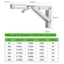 Folding Shelf Brackets, 20 Inch 4 Pcs Heavy Duty Wall Mounted Collapsible Triangle Shelf Bracket for Folding Wall Table, DIY Folding Countertop, Barbecue, White