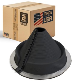 Fasteners Plus #2 Round Retrofit EPDM Metal Roof Pipe Flashing Boot (Made in USA), Fits 2" - 7-1/4" Pipe OD, Black Metal Roof Boot for Repairs and Upgrades