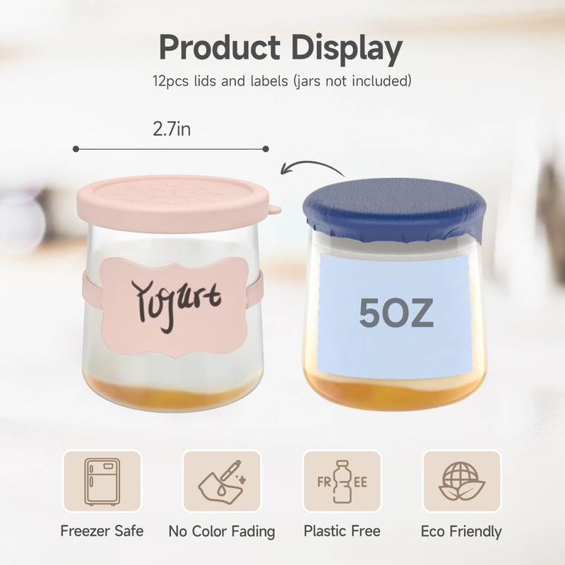 Sophico Oui Yogurt Jar Lids Silicone, 12 Pack Leak Proof