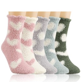QKURT 5 Pairs Fluffy Socks, Winter Cosy Socks, Warm Socks, Bed Socks, House Socks for Home Sleeping, multicoloured