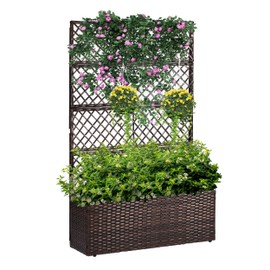 52’’ H Garden Planter Box with Trellis Outdoor for Vine Climbing Plants, Flowers Handwoven Rattan Garden Bed with Removable Liners for Backyard Patio Balcony