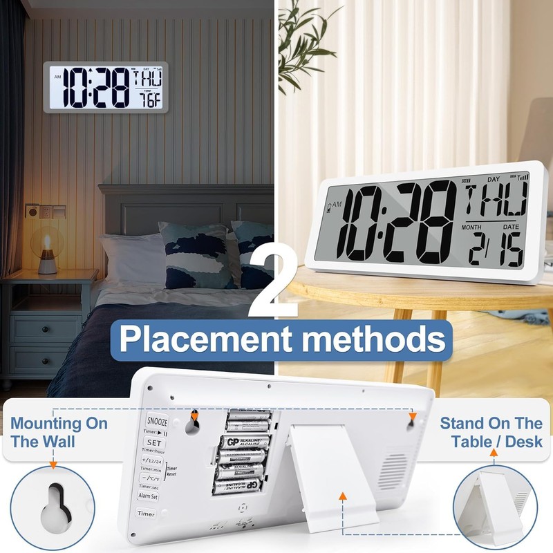 GEELION Atomic Clock with Backlight 15" Digital Wall Clock Battery