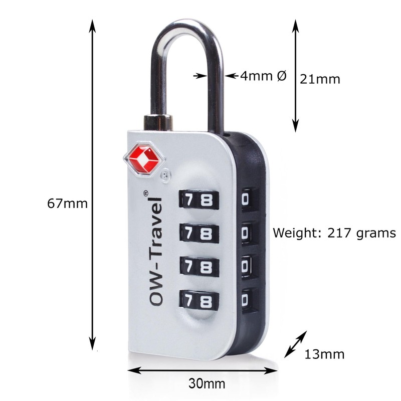 OW-Travel Luggage Locks TSA Approved (1 Pack Silver) 4 Digit