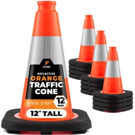 Xpose Safety 12 Inch Orange Traffic Cones with 4" Collar - Multipurpose PVC Plastic Safety Cone for Parking, Soccer, Caution, Kids and Construction 12 Pack