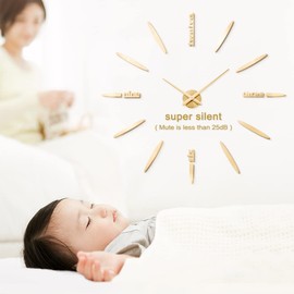 SIEMOO DIY Wall Clock, 3D Mirror Stickers Large Frameless Wall Clock Modern Design Watches Hours for Home Living Room Bedroom Office Decoration Gifts-Black 012