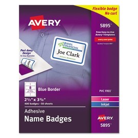 AVERY Flexible Adhesive Name Badge Labels, 2 1/3 x 3 3/8, BE, 400/BX