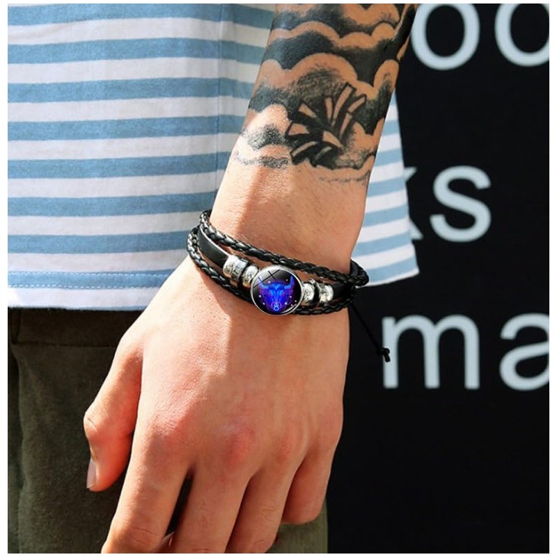 Zodiac Signs Spirit Bracelet, Multilayer Adjustable Twelve Constellation Zodiac Leather