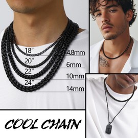 PROSTEEL Thick Curb Chain for Men 6MM 24 inch Stainless Steel Chunky Necklace Black