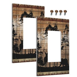 WMHUSU Decorative Outlet Covers Abstract Bear Deer Forest on Brown Wood Plank 1 Gang Single Decora GFCI Device Light Switch Covers Plate 1 Rocker Wall Plate Jumbo Switch Cover Plate (2 Pack)