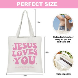 TiTkaiVi Jesus Loves You Christian FAith Canvas Tote Bag for Woman, Christian Gifts for Woman Friends BFF