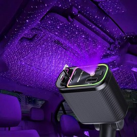 W&O Aromatic Starlight In Car Roof Retractable Car Charger with Lightning Cable, Dual Charge Port (3*Bottles), Fast Charging Adapter - Automotive:_BLACK-BLUELIGHT CAR CHARGER (ios+type-c)