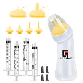 Gufastoe Pet Breeding Bottle with Feeding Nipple and Syringes Kitten Puppy Bottles for Breastfeeding Kit for Puppies Dogs Cats or Other Newborn Pets, Pack of 15 (Yellow)