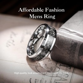 King Will Mens Tungsten Wedding Bands Meteorite Inlay 6mm 8mm High Polished Engagement Ring for Couples Promise Ring for Women Comfort Fit V 1/2 (11)