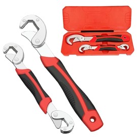 Asdays Pipe Wrench Faucet Spanner, Multi-functional Wrench, Ratchet Monkey, Motor Wrench, Water Tool, Auto Repair, Set of 2 Large and Small (Red)