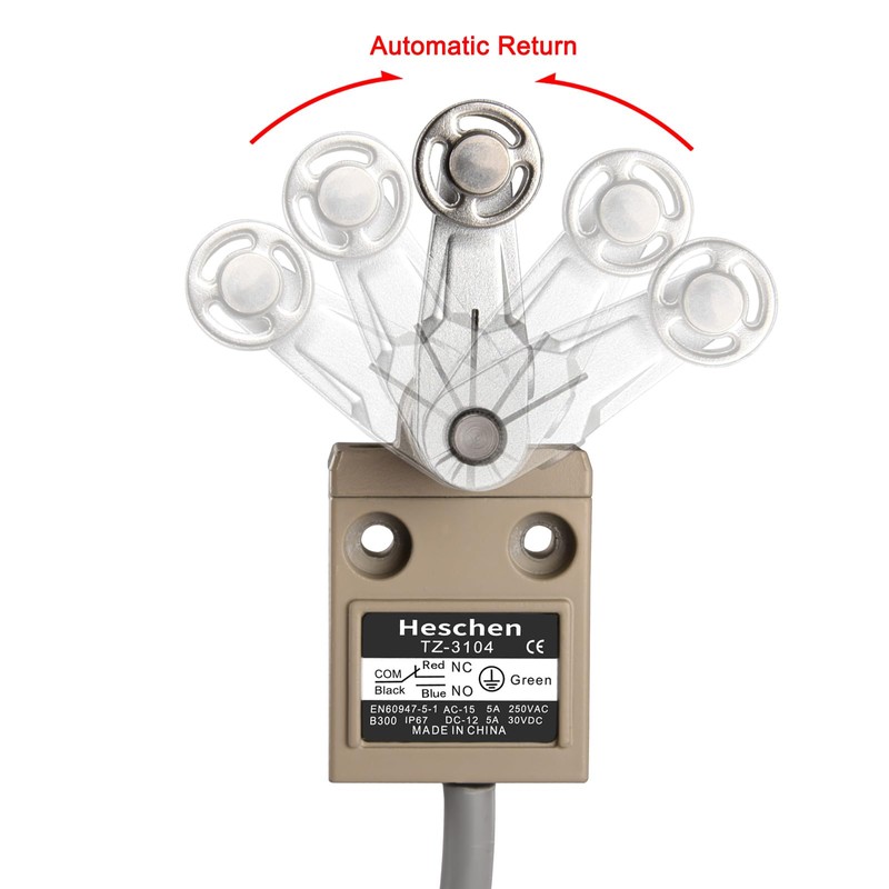 Heschen Compact Pre-Wired Limit Switch, TZ-3104, Roller Lever Plunger, SPDT,
