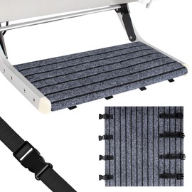 Motorhome Step Doormat, 46 x 46 cm, Adjustable Carpet Floor Mats for Step with Buckle Closure, Non-Slip Floor Mats for Step for 7-10 Inch Deep Motorhome Steps, Grey