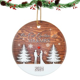 Engagement Hanging Ornament, 2.87 Inch Our First Christmas Engaged 2024 Newlywed Xmas Married Ornament Plaque Bridal Bauble Gifts for Wedding Couples (Style 3)