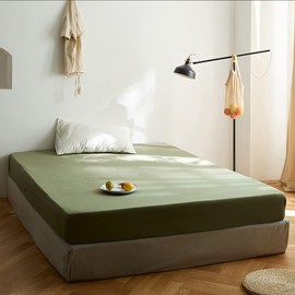 Michorinee Fitted Sheet 140 x 200 cm Green Olive Green Box Spring Bed Topper Super Soft Microfibre Bed Sheet Plain Fitted Sheet for Mattresses up to 25 cm High