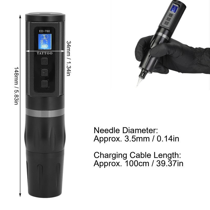 Cordless Tattoo Pen Machine Aluminum Alloy Frame Digital Display High