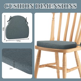 PRONOUS 4 Pack Dark Grey Winsor Chair Cushions with Ties, Dining Kitchen Chair Seat Pads Non Slip Removable Washable Cover 17"x16"