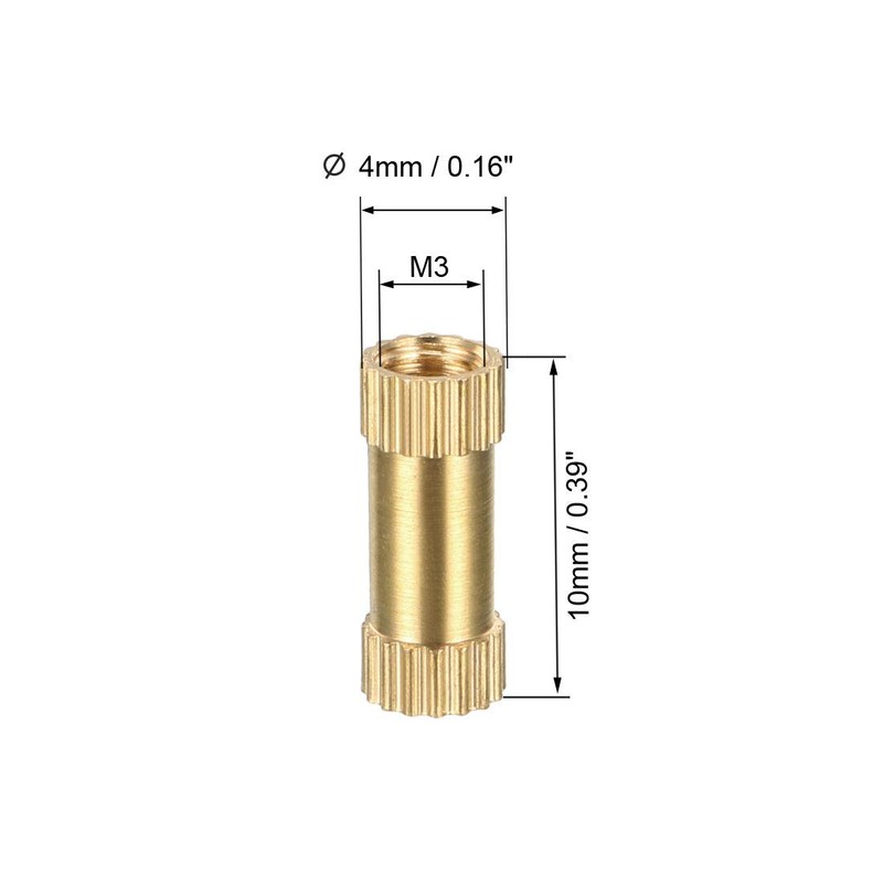 sourcing map Knurled Insert Nuts - 100Pcs M3 x 10mm