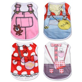 4 Pack Mesh Dog Shirts for Small Dogs: Stretchy Dog Clothes with Cute Patterns, Size XXS-XL Fit for 2-16lb Dogs Pet T-Shirts, Girl & Boy Puppy Clothes for Spring Summer (Pink Set, Small)