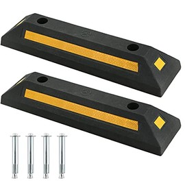ATPEAM Rubber Curb Vehicle Floor Stopper Heavy Duty 2 Pack Black Parking Blocks Wheel Stop Stoppers with Yellow Reflective Stripes for Car, Truck, RV, Trailer, and Garage
