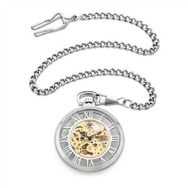 TruClothing Mechanical Skeleton Open Face Silver Pocket Watch with Chain - Silver One Size
