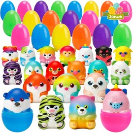 Easter Gift 2025- 20 Pack Prefilled Easter Eggs with Animals Squishy Animal Toys for Easter Egg Hunt, Easter Basket Stuffers Fillers, Easter Party Favors, Easter Classroom Prize Supplies