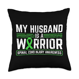 Spinal Cord Injury Awareness Designs My Husband is A Warrior Spinal Cord Injury Awareness Throw Pillow, 18x18, Multicolor
